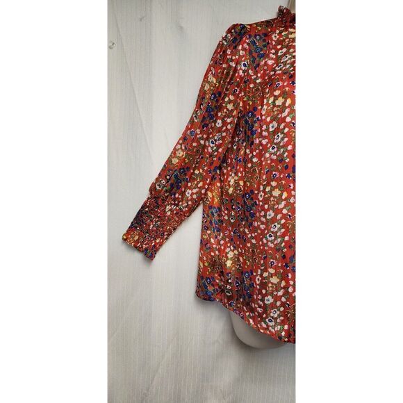 Rachel Zoe Red Floral High Neck Smock Sleeve Blouse Multicolor Red Size Medium - Picture 8 of 12